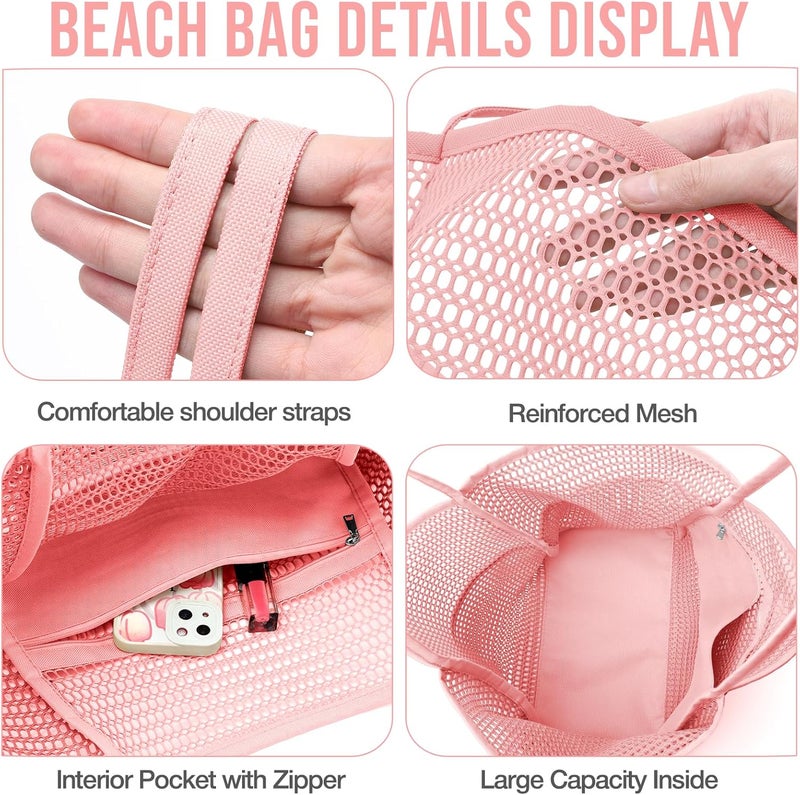 KPX Beach Bag with Mini Pocket, Beach Tote Bags for Women Large Foldable Mesh Swimming Pool Travel Bags - Sandproof - Image 5